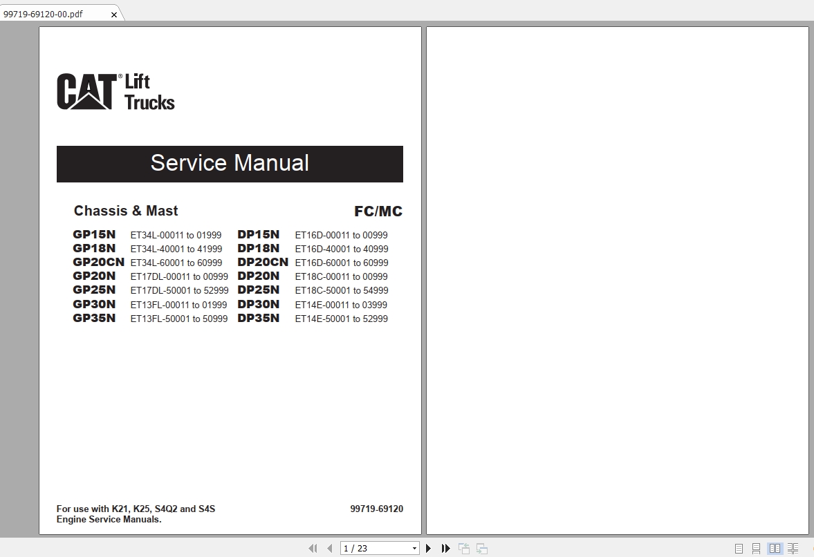 Caterpillar Lift Truck DP20CN Service, Operation & Maintenance Manual ...