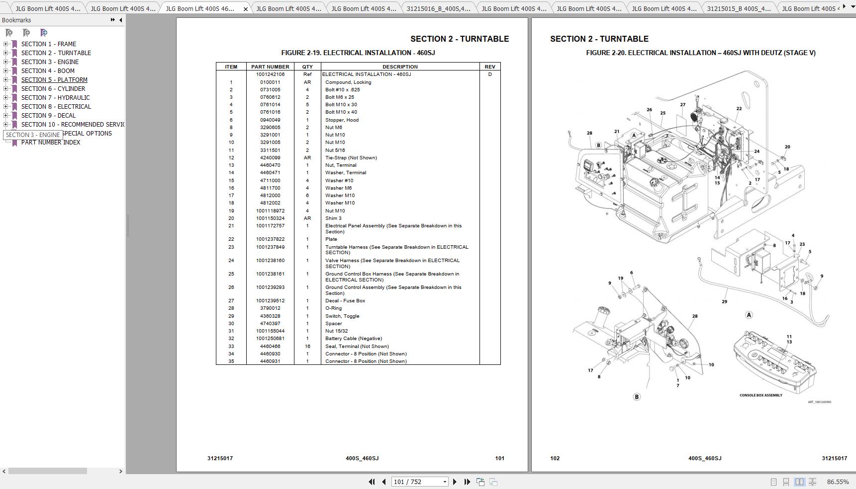 JLG Boom Lift 400S 460SJ Operation, Service & Parts Manuals | Auto ...