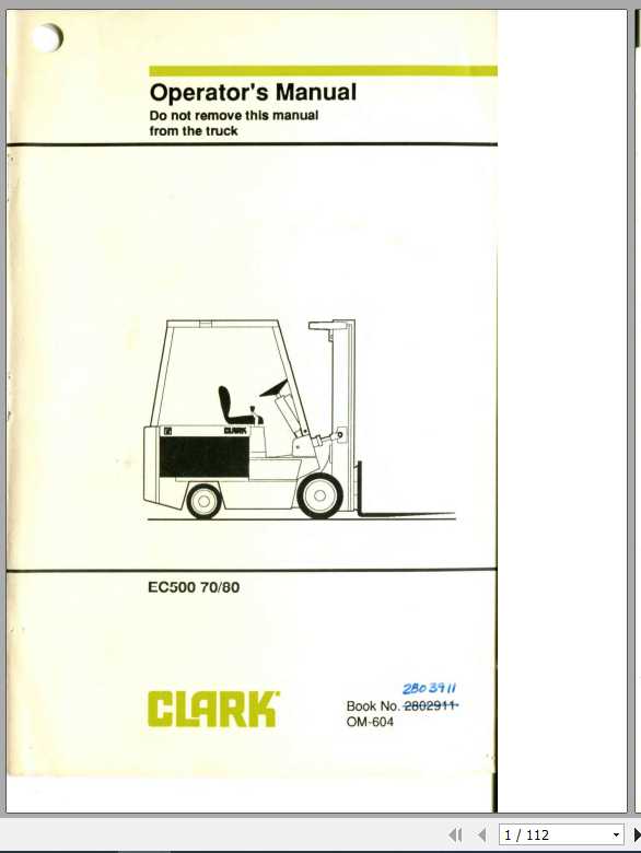 Clark Forklift EC500 70-80 OM-604 Operator's Manual_2803911 | Auto ...