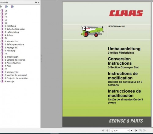 Claas Combines Lexion 580 510 Conversion Instructions FR DE EN RU 1