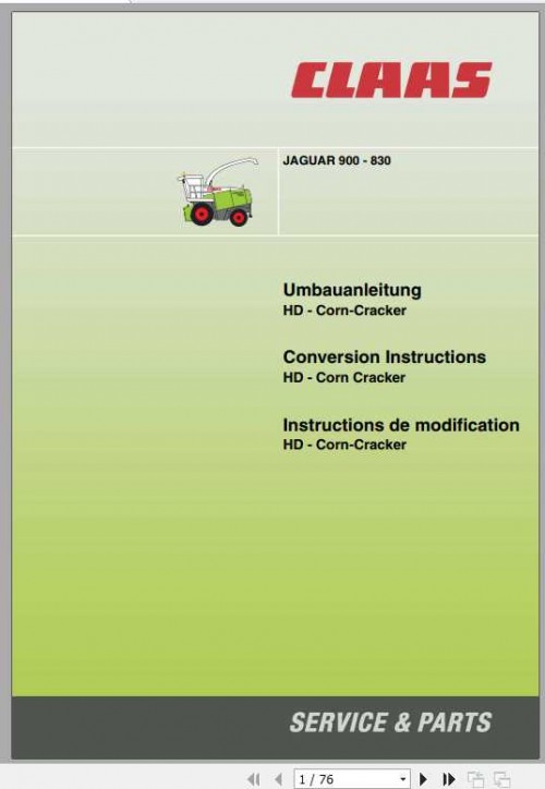 Claas Forage Harvesters Jaguar 900 830 Typ 493 Conversion Instructions 1