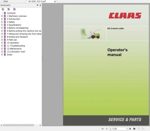 Claas HS 2 Wood Cutter Operator's Manual 1