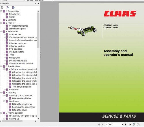 Claas Mowers Corto 3100 S 3100 N Assembly Instruction EN 1