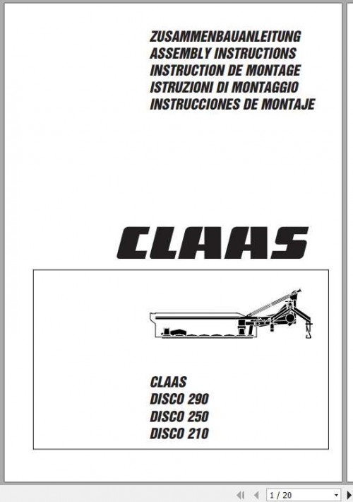 Claas Mowers Disco 290 250 210 Assembly Instruction FR DE EN RU