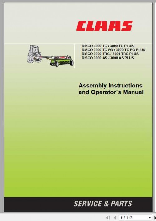 Claas Mowers Disco 3000 Assembly Instruction 1