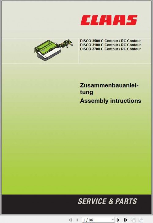 Claas Mowers Disco 3500C 3100C 2700C Contour Assembly Instruction FR DE EN RU 1