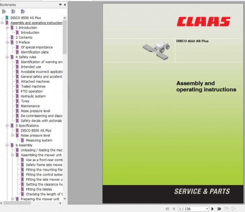 Claas Mowers Disco 8550 AS Plus EN Assembly Instruction 1