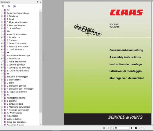 Claas Swathers Volto 77 Volto 58 Assembly Instruction FR DE EN RU 1