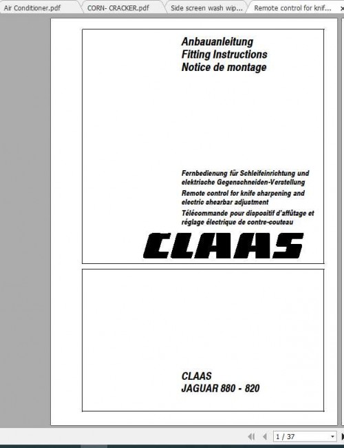 Claas Forage Harvesters JAGUAR 880 820 Fitting Instruction FR DE EN RU 2