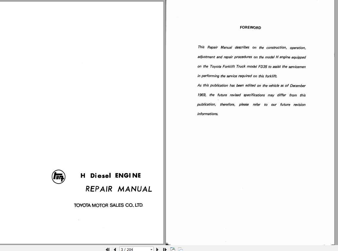 Toyota Forklift H Diesel Engine Repair Manual | Auto Repair Manual