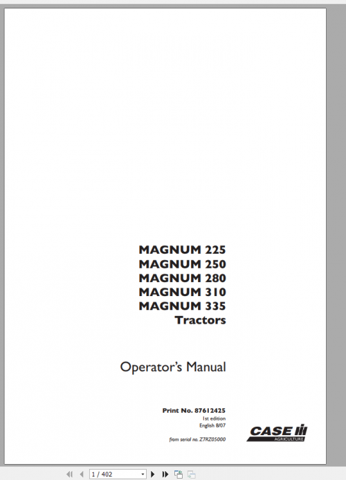 Case IH MAGNUM 225 335 Operator Manual 87612425 1