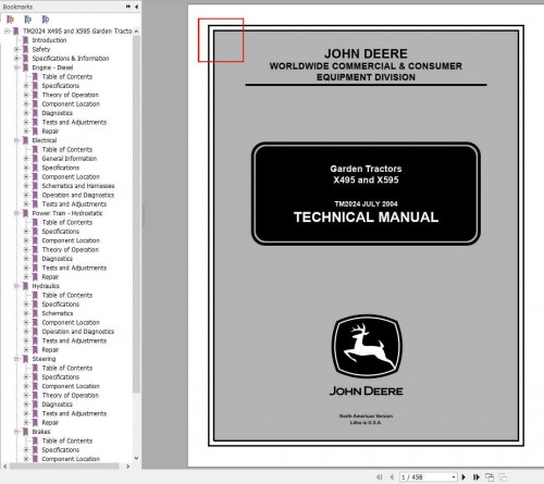 John Deere Garden Tractors X495 X595 Technical Manual TM2024 1