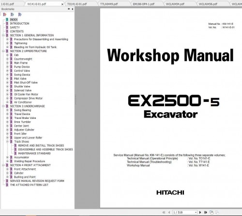 Hitachi Excavator EX 2500 5 Shop Manuals 1