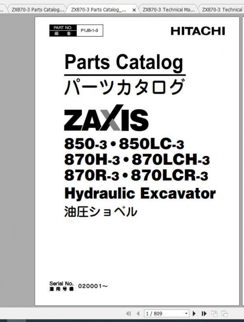 Hitachi Excavator Zaxis ZX870 3 Shop Manual 1