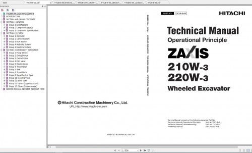 Hitachi Hydraulic Excavator ZX210W 3 ZX220W 3 Shop Manuals EN 2