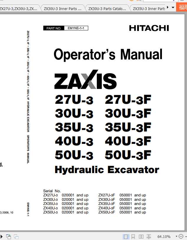 Hitachi Mini Excavator Zaxis ZX27U-3 ZX30U-3 ZX35U-3 Shop Manual 