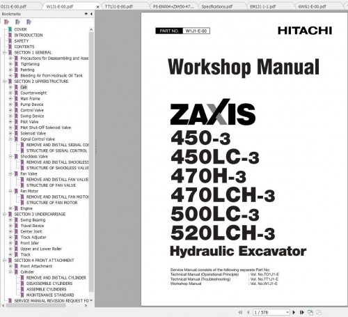 Hitachi Hydraulic Excavator ZX450 ZX470 ZX500 ZX520 Shop Manuals EN 2