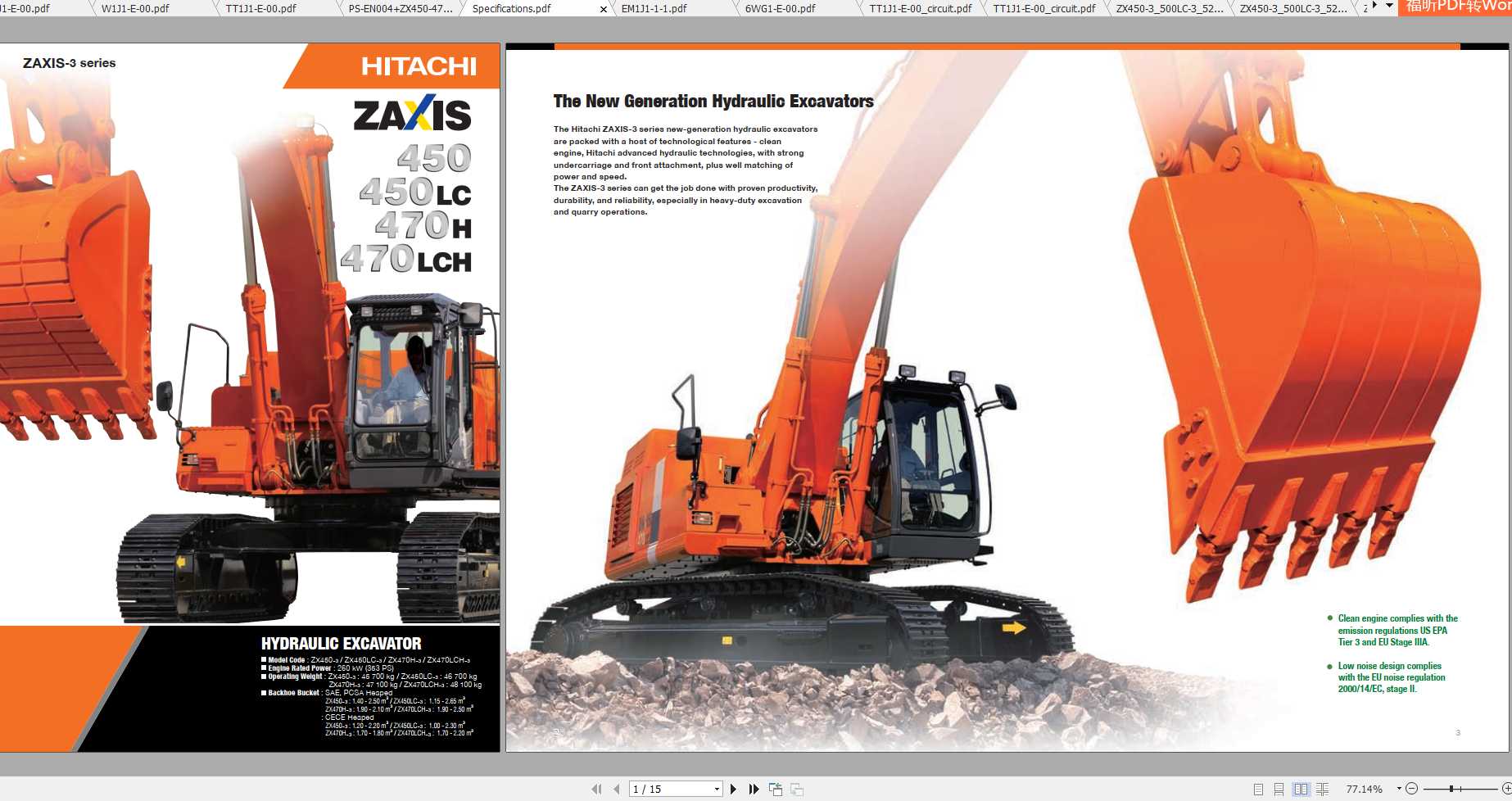 Hitachi Hydraulic Excavator ZX450 ZX470 ZX500 ZX520 Shop Manuals 