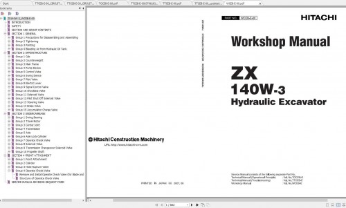 Hitachi Wheeled Excavator ZX140W 3 Shop Manuals EN 2