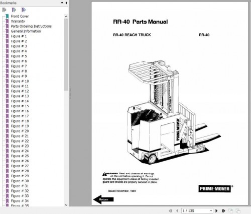 BT Electric Reach Truck RR40 Operating,Maintenance & Part Manual 1