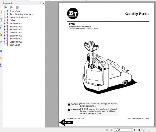 BT Electric Tow Tractor TWX Operator & Part Manual 1