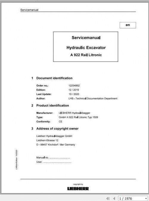 Liebherr Wheeled and Crawler Excavators A 922 Rail Litronic Service Manual 3
