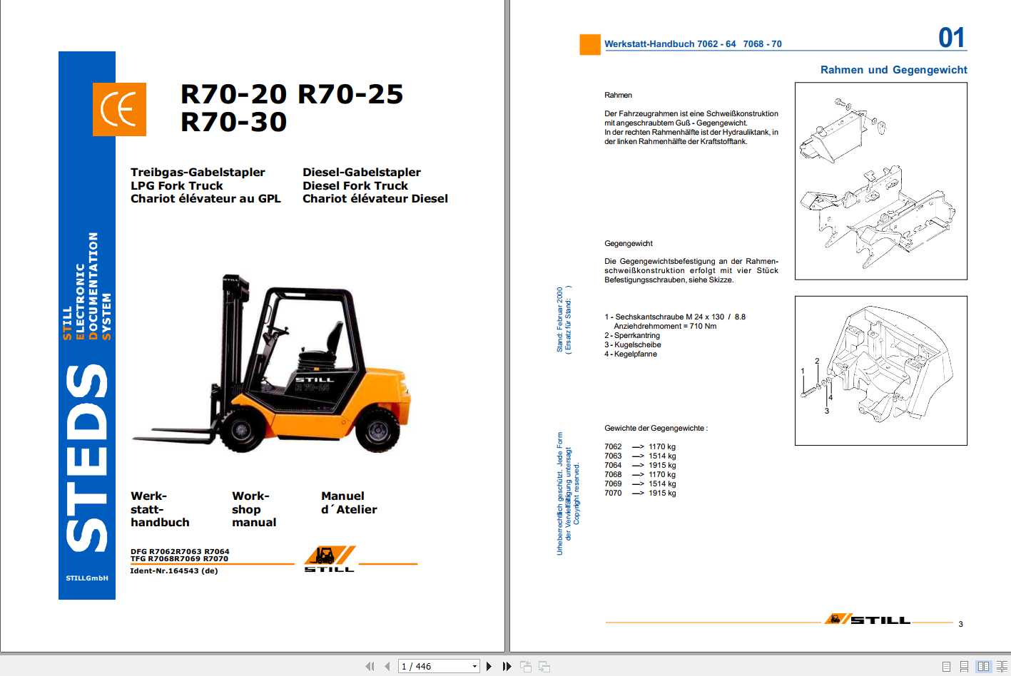 Diesel Ersatzteiliste STILL R70-20 bis 30 Werkstatthandbuch Typ 7062-7064 