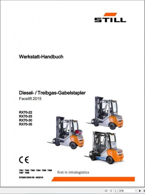 Still Diesel LPG Forklift RX70 22 35 7361 7368 Facelift 2015 Workshop Manual DE 1