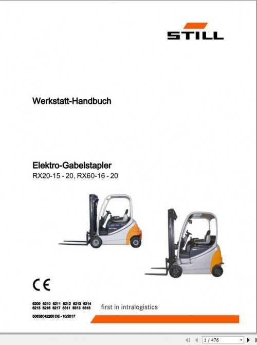 Still Electric Forklift RX20 15 20 RX60 16 20 6209 6315 Workshop Manual DE 1