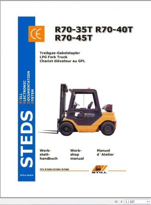 Still LPG Forklift R70 35T R70 40T R70 45T 7084 7086 Workshop Manual DE 1
