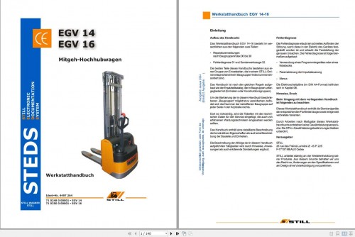Still Pallet Stacker EGV 14 16 (0248 0250) Workshop Manual DE 1
