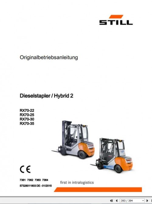 Still Diesel Forklift Hydrid 2 RX70 22 RX70 25 RX70 30 RX70 35 7361 7364 User Manual DE 1