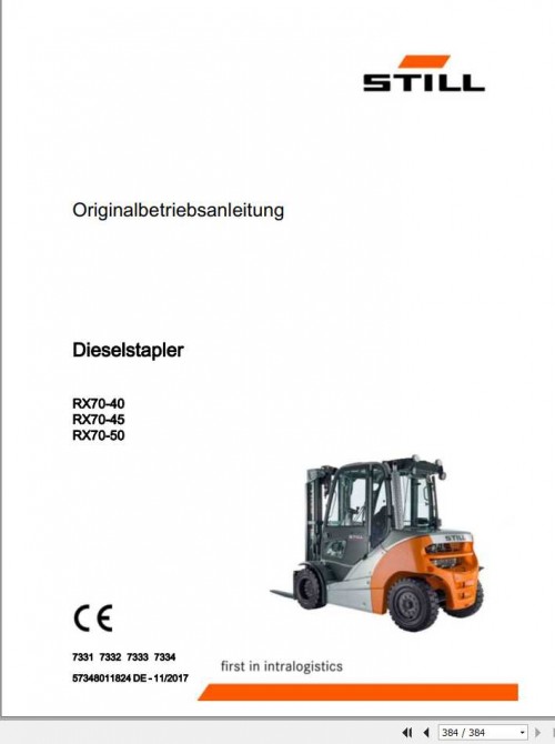 Still Diesel Forklift RX70 40 RX70 45 RX70 50 7331 7334 User Manual DE 1