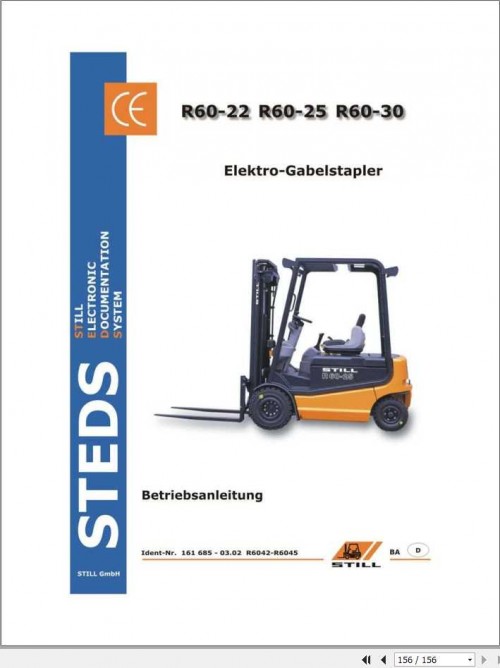 Still Electric Forklift R60 22 R60 25 R60 30 R6042 R6045 User Manual DE 1