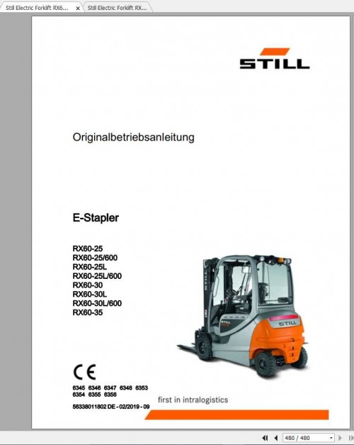 Still Electric Forklift RX60 25 RX60 30 RX60 35 6345 6348 6353 6356 User Manual DE 1
