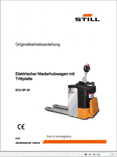 Still Electric Pallet Truck with step plate ECU SF 20 Operating Manual DE 1