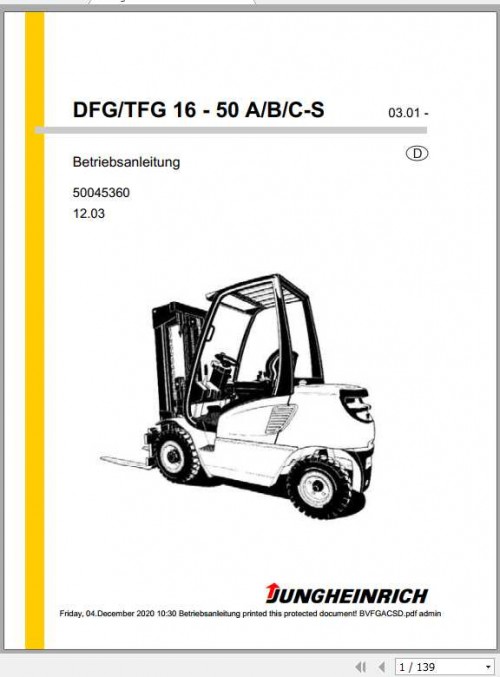 Jungheinrich Forklift DFG TFG 16 50 ABCKS Operating Manual DE 1