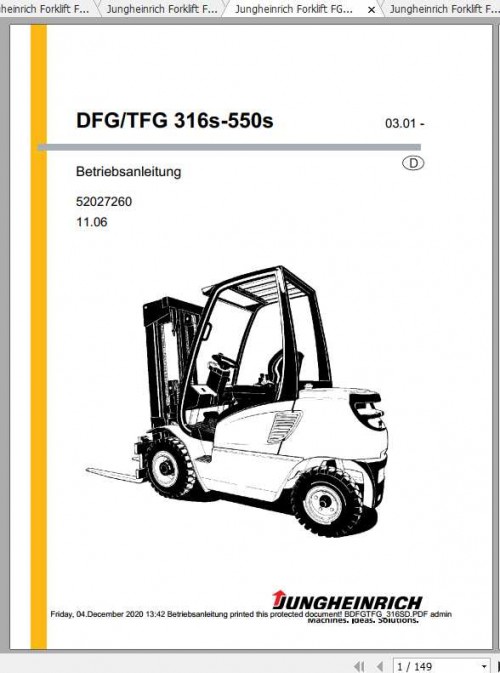 Jungheinrich Forklift DFG TFG 316S 550S Operating Manual DE 1