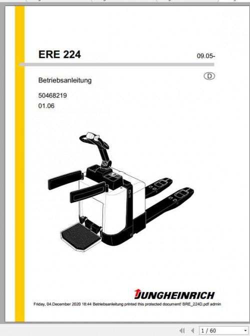 Jungheinrich Forklift ERE 120 225 Operating Manual DE 2