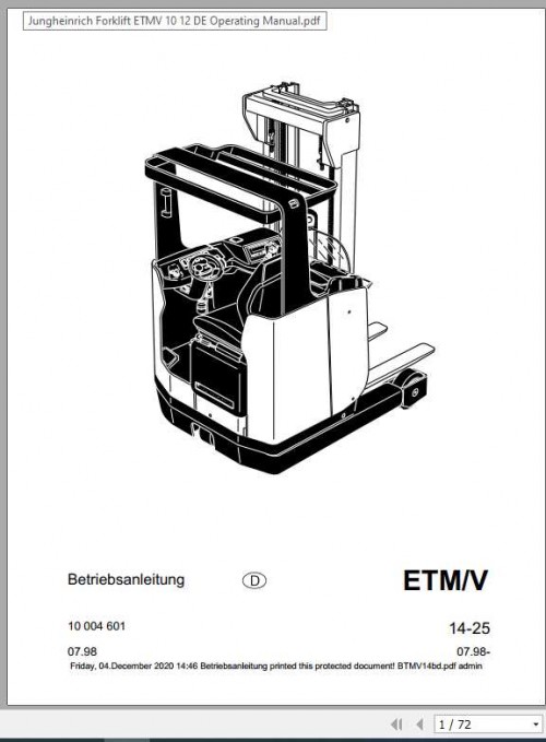Jungheinrich Forklift ETMV 10 25 Operating Manual DE 1