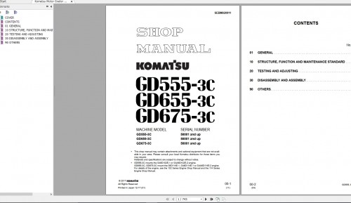 Komatsu Motor Grader GD555 655 675 3C (USA) SEBM020911 Shop Manual 2017 1