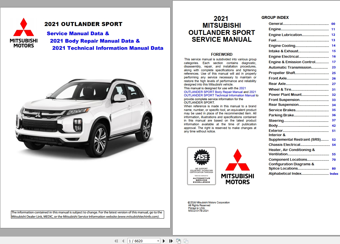 Mitsubishi Outlander Sport 2021 Manual & Body