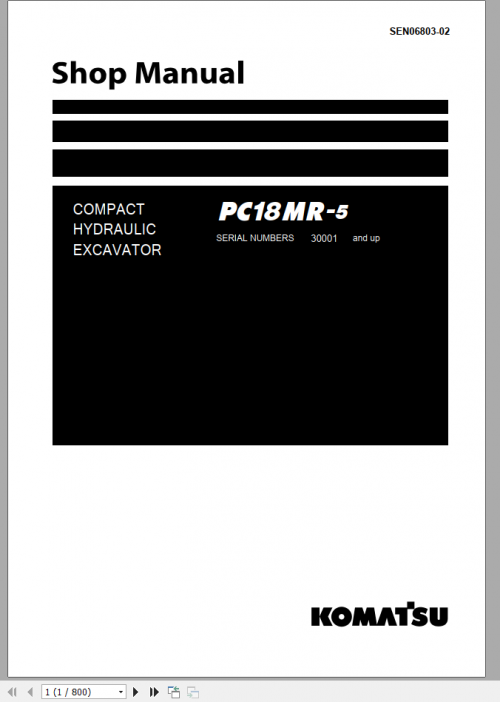 Komatsu Compact Hydraulic Excavator PC18MR 5 Shop Manual SEN06803 02 1