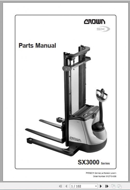 Crown Straddle Pallet Stacker SX3000 Series Parts Manual 812710 006 1