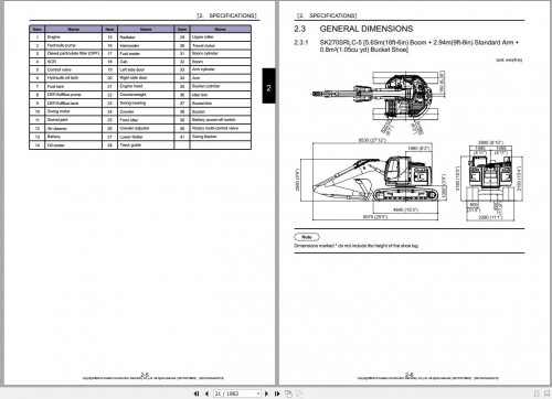 Kobelco Hydraulic Excavator SK270SRLC 5 (NA 2018 YU080) S5YF0019E04 Shop Manual 2