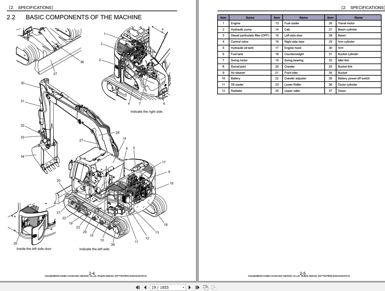 Kobelco Hydraulic Excavator SK75SR-7 (EU-2020) S5YT0027E05 Shop Manual