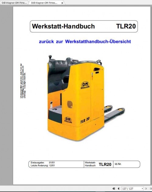 Still Wagner OM Pimespo Forklift TLR20 (4541) Workshop Manuals DE 1