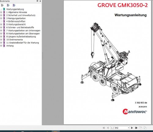 Manitowoc Grove Cranes GMK 3050 2 Maintenance Manuals 3302853 DE 1