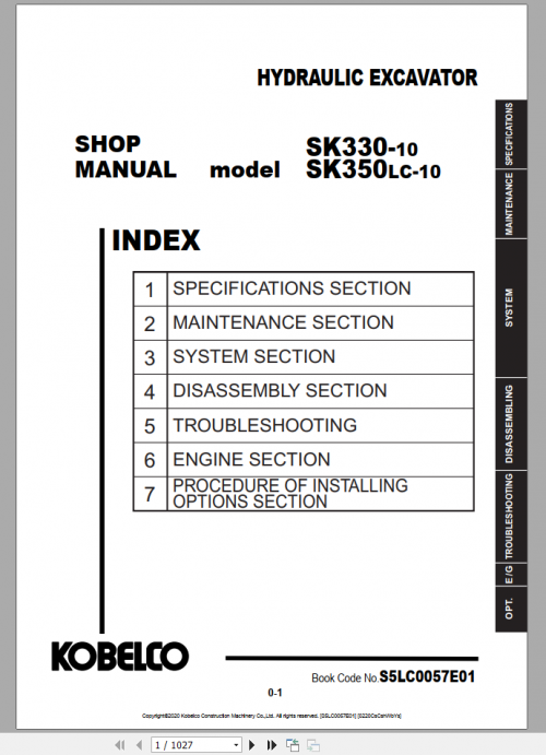 Kobelco Hydraulic Excavator SK330 10 350LC 10 (ANZ) Shop Manual S5LC0057E01 1
