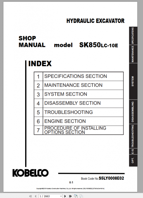 Kobelco Hydraulic Excavator SK850LC 10E EU Shop Manual S5LY0008E02 1